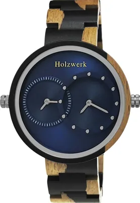 Produktbild von Holzwerk BECKUM XXL Holz Armbanduhr, Große Dual Time Holzuhr schwarz beige blau