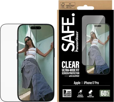 Produktbild von PanzerGlass SAFE. by ® Displayschutz iPhone 17 Pro | Ultra-Wide Fit m. EasyAligner, Apple, Apple - iPhone 17 Pro, Trockene Anwendung, Kratzresistent, Schockresistent, Transparent, 1 Stück(e)