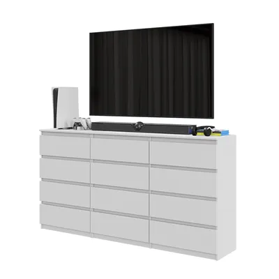 Immagine prodotto di Credenza per TV GABRIEL con 12 cassetti - 180 cm - Bianco opaco - Cassettiera moderna per soggiorno - Set