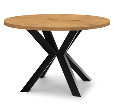 Image de Table ronde à rallonges pour salle à manger RAL avec pieds en bois, style loft, industriel, diamètre : 110 / 160 cm, couleur : chêne Lancelot / noir