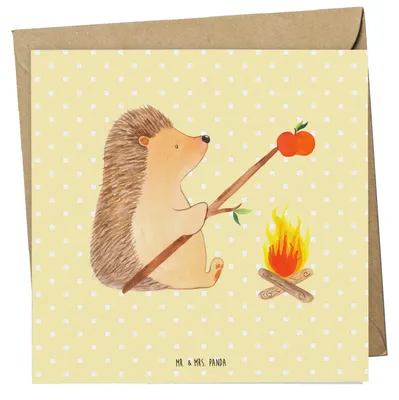 Produktbild von Mr. & Mrs. Panda Grußkarte Igel Grillen - Gelb Pastell - Geschenk, Glückwunschkarte, Ziele, Motivation, doppelkarte, faltkarte, Arbeitslos, anlasskarte, Lustige Sprüche
