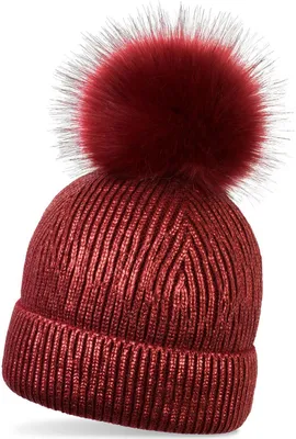 Produktbild von styleBREAKER warme Metallic Strick Bommelmütze mit abnehmbarem Kunstfell Bommel, Winter Fellbommel Mütze, Damen 04024138
