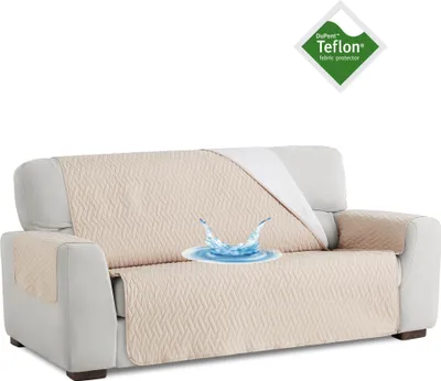Produktbild von BELMARTI TEFLON Wasserdichtes Sofaüberwürf Sofaschoner Schonbezug Sofaschutz Schutzbezug 3 Sitzer 160*195cm DUNKELBEIGE