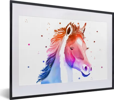 Produktbild von MuchoWow® MuchoWow® Gerahmtes Poster Pferd - Rosa - Lila - Mädchen - Kinder - Mädchen 40x30 cm - Poster mit zchwarzem Bilderrahmen - Bilderrahmen - Poster im Rahmen