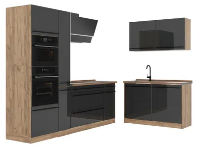 Imagen del producto de Cocina esquinera Vicco R-Line Antracita alto brillo/Roble dorado 230 x 120 cm encimera Roble dorado, Model 66722