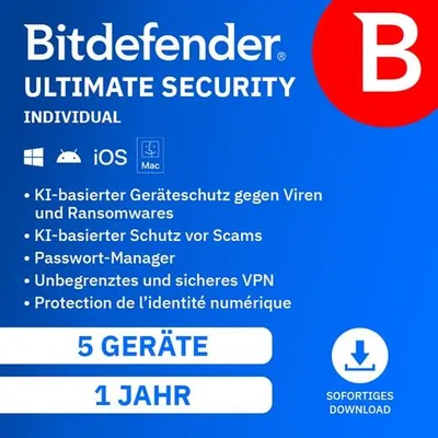 Immagine prodotto di Bitdefender Ultimate Security Individual / 5 dispositivi / 1 anno / Licenza via e-mail