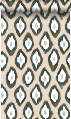 Zdjęcie produktu dla Origin Wallcoverings Tapeta motyw ikatu beżowymIturkusowym 53 cm x 10.05 m