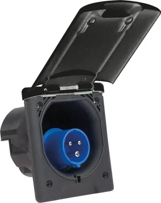 Produktbild von as-Schwabe Camping CEE-Einspeisungsstecker 230V 16A 3-polig Klappdeckel IP44 Schwarz
