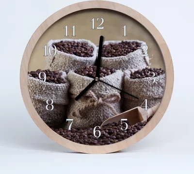 Produktbild von Holzuhr 30fi cm wanduhr - Kaffeebohnen