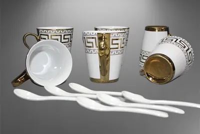 Produktbild von Medusa Kaffeetassen Kaffeeservice mit Löffel für 6 Personen Tassen Geschirr Porzellan 12 Tlg.