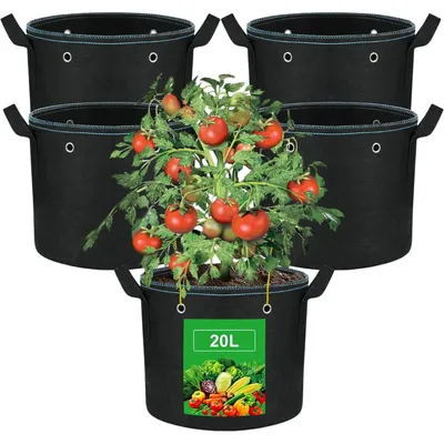 Imagen del producto de Macetas de tela, bolsas para cultivo de plantas, con asas, color , juego de 5 unidades, capacidad de 20 litros