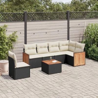 Produktbild von 7-tlg. Garten-Sofagarnitur mit Kissen Schwarz Poly Rattan 3227701