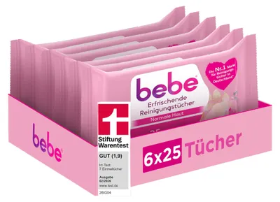 Produktbild von bebe Erfrischende Reinigungstücher, 6 x 25 Stck
