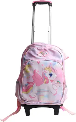 Immagine prodotto di Zaino trolley grande da bambina con ruote riflettenti - Zaino da bambina rosa - grande - elevata capacità di carico.