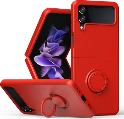 Produktbild von Samsung Z Flip 4 Handyhülle, Ring Halter Ständer Kratzfeste Weiche Silikon schutzhülle für Samsung Galaxy Z Flip 4 5G Rot