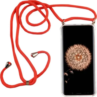 Zdjęcie produktu dla Łańcuszek do telefonu Samsung Galaxy S9 - naszyjnik na smartfona z paskiem - sznurek z etui do zawieszenia na szyi w kolorze różowym