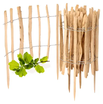 Image de Clôture de jardin à enfoncer en bois de noisetier, clôture de jardin à lattes, bordure de parterre, bois  GD-0156 (1 pièce, 60 cm x 500 cm)