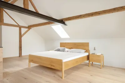 Produktbild von Einzelbett Alpina Metallfrei 120x200 cm Eiche Natur geölt Kopfteil Hohes Fußteil