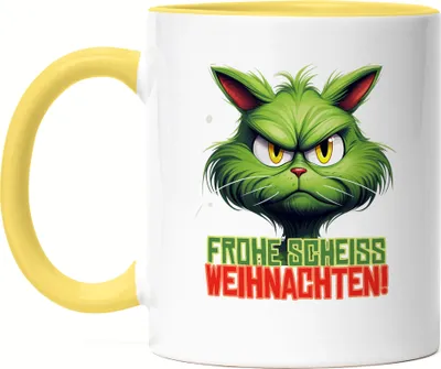 Produktbild von Frohe Scheiss Weihnachten Tasse Gelb Katzenbesitzer Sarkasmus Geschenk