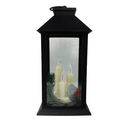 Zdjęcie produktu dla Lampion świąteczny LED z czarnego plastiku ze świeczkami 14x14x32cm