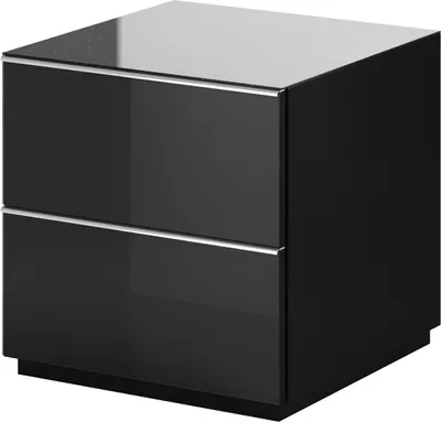 Obrázek produktu pro Nábytek24 Noční stolek Helio 38 Noční stolek 50X50X48 cm Noční stolek se 2 zásuvkami Černá/černé sklo
