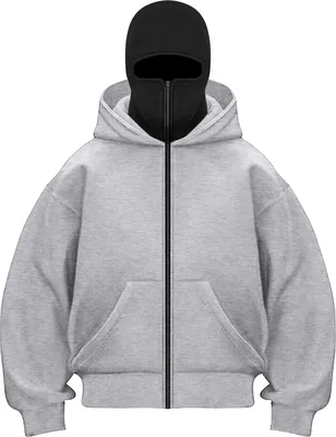 Obrázek produktu pro ASKSA Balaclava Zip Hoodie Men Women Unicoloured Hoodie Warm with Balaclava Casual Hoodie Loose Sweat Jacket,Light Grey,S