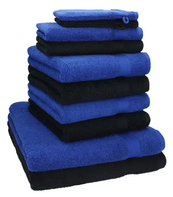 Produktbild von Betz 10-tlg. Handtuch-Set PREMIUM 2 Duschtücher 4 Handtücher 2 Gästetücher 2 Waschhandschuhe  Farbe: schwarz & royalblau