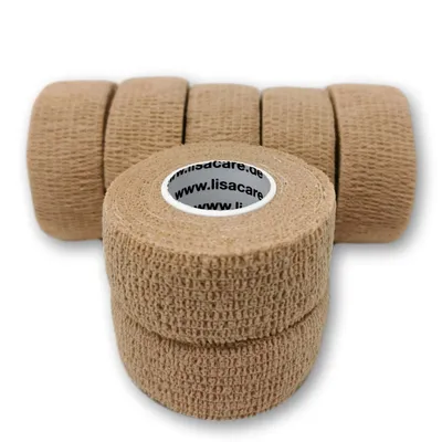 Produktbild von LisaCare Fingerpflaster - 2,5cm x 4,5m Beige - Pflasterverband LATEXFREI - 7er Set Farbmix - Kohäsive Bandage