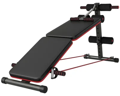 Produktbild von Sit Up Bank Bauchtrainer mit Trainingsseile Trainingsbank Multifunktion Verstellbar&klappbar 110 kg Belastbarkeit Stahl Schwarz+Rot 137 x 51 x 50-66 cm
