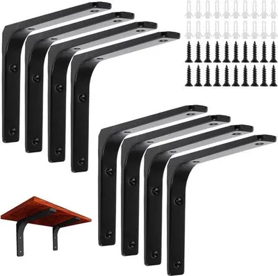 Immagine prodotto di Supporto da parete per carichi pesanti 200 x 250 mm in metallo nero - 8 pezzi - elevata capacità di carico - con viti e tasselli
