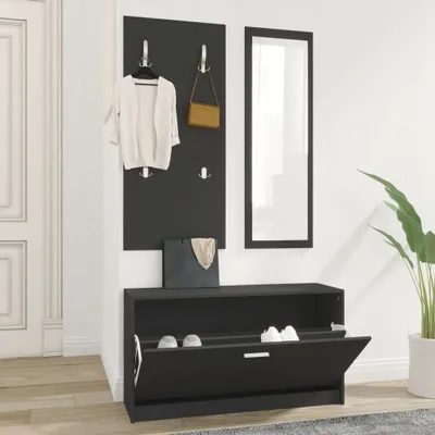 Produktbild von The Living Store 3-tlg. Flurmöbel-Set Schwarz Holzwerkstoff