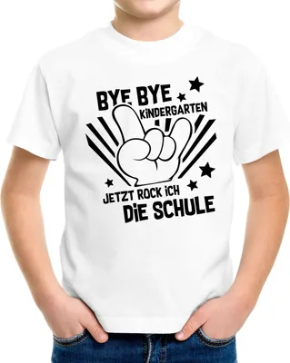 Zdjęcie produktu dla T-shirt dziecięcy chłopięcy Bye Bye Kindergarten pożegnalny prezent na powrót do szkoły Moonworks® biały 122-128 (7-8 lat)