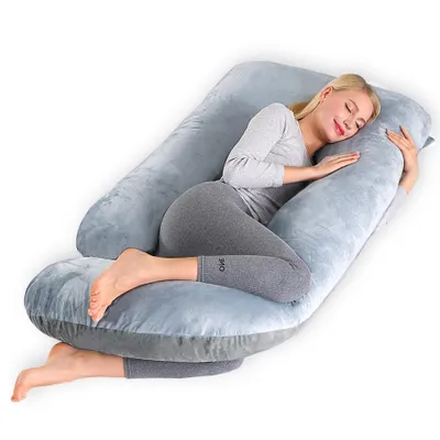Image de Coussin de grossesse en forme de J, grand coussin d'allaitement pour les personnes dormant sur le côté, avec housse amovible, coussin de positionnement pour femmes et personnes dormant sur le côté (bleu clair)