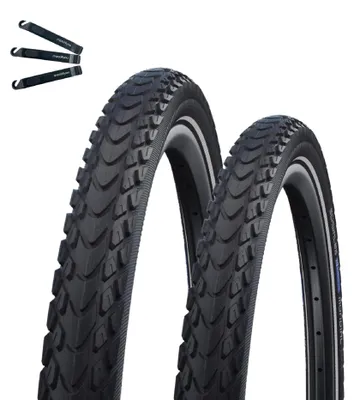 Produktbild von 2 x Schwalbe Marathon Mondial Fahrradreifen RaceGuard Pannenschutz 26 x 2,00 (50-559) Schwarz/Reflex inkl. Reifenheber