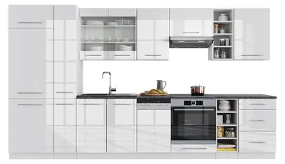 Produktbild von Küchenzeile Vicco Fame-Line Weiß Hochglanz/Weiß 355 cm ohne Arbeitsplatte, Model 36411