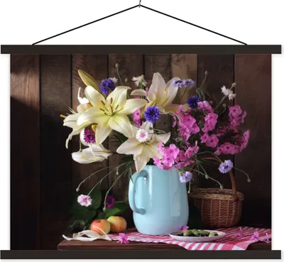 Produktbild von MuchoWow® Textilposter Korb - Blumen - Sommer 40x30 cm mit schwarzem Rahmen - Dekorationen
