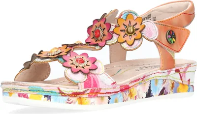 Produktbild von Laura Vita Damen Sandale Blumenmuster Leder Blüten mit Steinchen Brcuelo 120, Größe:39 EU, Farbe:Rosa