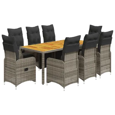 Produktbild von 9-tlg. Garten-Bistro-Set mit Kissen Grau Poly Rattan