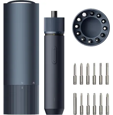 Produktbild von Elektrischer Schraubendreher Set mit 12 Bits, 3 Drehmomente, 4 Nm, 220 U/min, 1500 mAh Akku, USB-C, LED-Licht