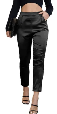 Produktbild von heipeiwa Damen-Satin-Hosenkleid, leger, plissiert, zum Überziehen, hohe Taille,