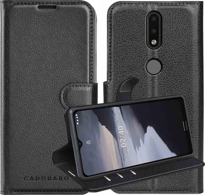 Produktbild von Cadorabo Hülle für Nokia 2,4 in PHANTOM SCHWARZ Schutzhülle mit Magnetverschluss, Standfunktion und Kartenfach Flip Case Cover Etui Handy Klapp Hülle Book Tasche