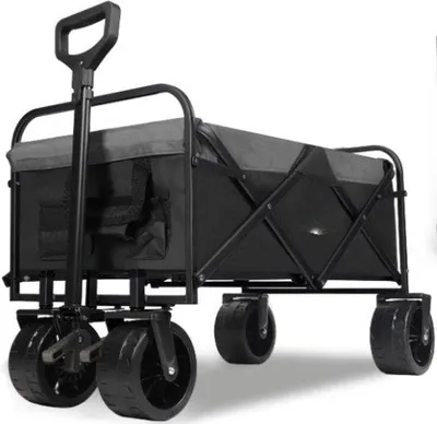 Obrázok produktu pre Skladací plážový vozík – 59 x 98 x 77 cm – 94 l – nosnosť 200 kg – otočné kolieska – nastaviteľná rukoväť – pevný rám – skladací vozík