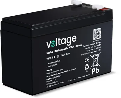 Produktbild von Voltage AGM-Batterie 12 V 9 Ah VE12-9.0, Lebensdauer 6–9 Jahre