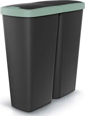 Produktbild von MONZANA® Mülleimer Küche 50L 2 Fächer mit Deckel Druckknopf Abfalleimer Büro Papierkorb Biomüll Gelber Sack Mülltrennsystem Recycling Schwarz Grün