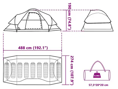 Productafbeelding van vidaXL Koepeltent voor gezinnen, 9 personen, groen, waterdicht