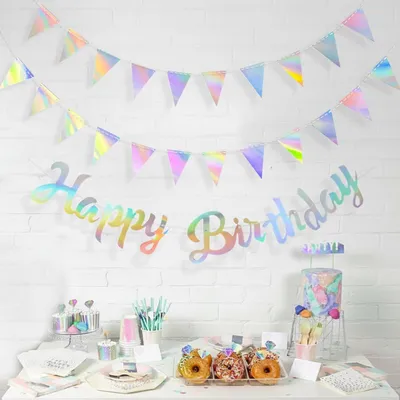 Produktbild von Happy Birthday Girlande Irisierend 2 Stück 3m Wimpelkette