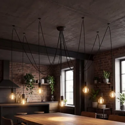 Produktbild von Hängelampe verstellbar flexibel Schwarz dekorativ E27 Pendelleuchte Wohnzimmer Jugendzimmer