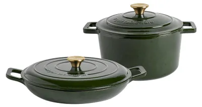Produktbild von 2-teiliges flaches Gusseisen-Auflaufformen-Set – 2,3 l/4,5 l – Grün