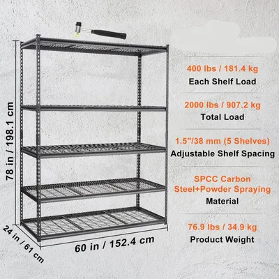 Image de Étagère de rangement avec 5 niveaux - Étagère métallique - Étagère de stockage réglable - Capacité de charge de 181 kg par étagère