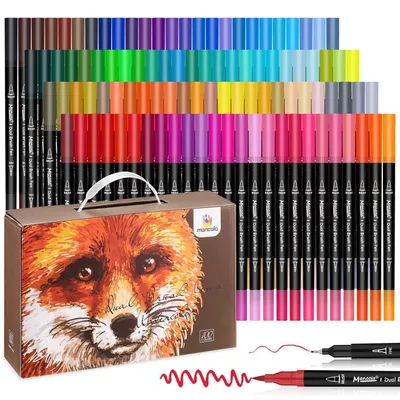 Produktbild von 100er Filzstift Set Aquarell Marker Doppelspitze Textmarker für Kalligraphie Handlettering Künstler